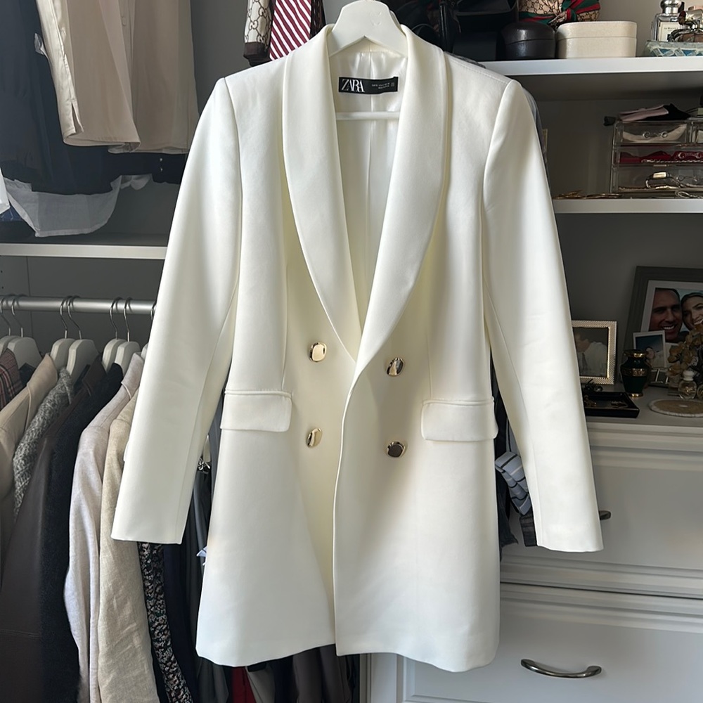 Zara White Long Blazer